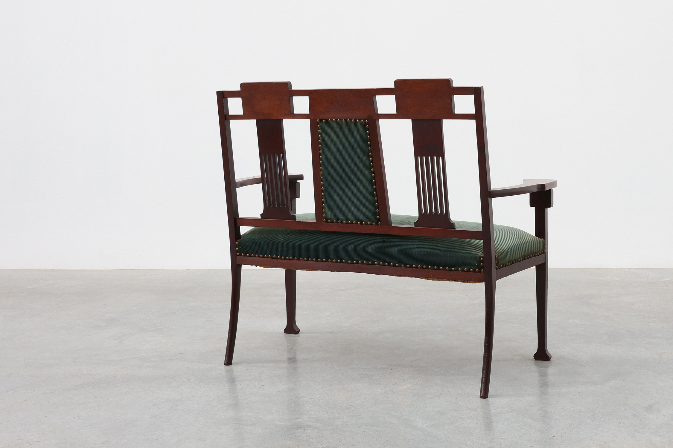 Art Nouveau Walnut Settee with Floral Marquetry, Belgium, ca. 1900thumbnail